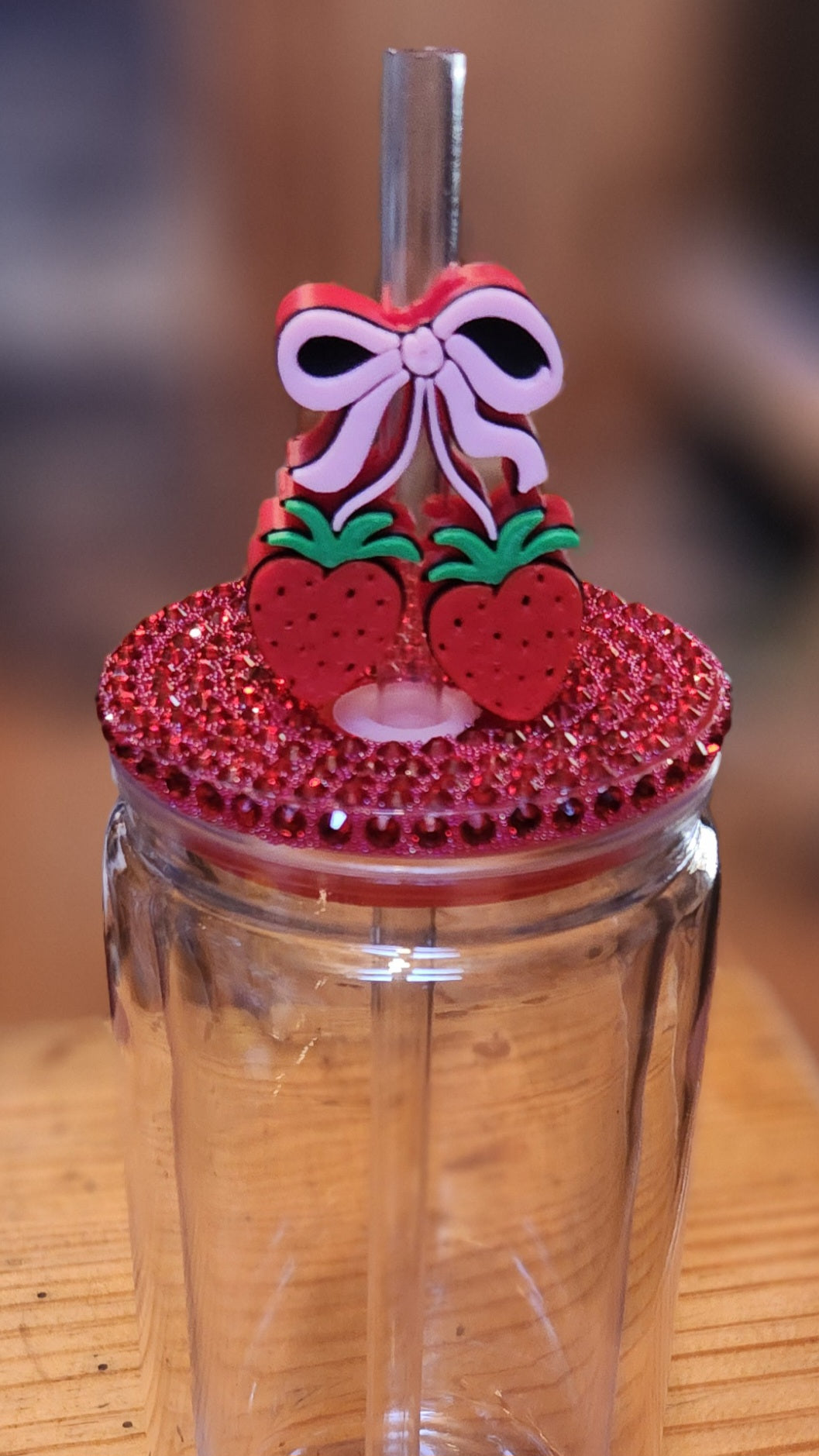 Straw Topper: Pink Bow W/Strawberries